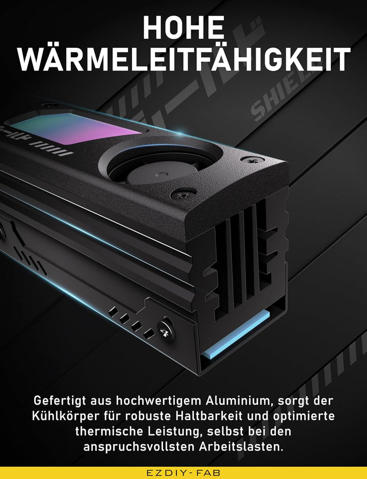 EZDIY-FAB Shield ARGB M.2 SSD-Kühler mit 20mm PWM-Lüfter, Premium-Aluminium-Design, 5V 3-Pin ARGB Sy