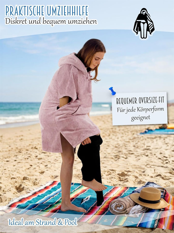 normani Baumwoll Surfer Poncho - Strandponcho - Handtuch-Poncho - Unisex Strand Umziehhilfe - geschl