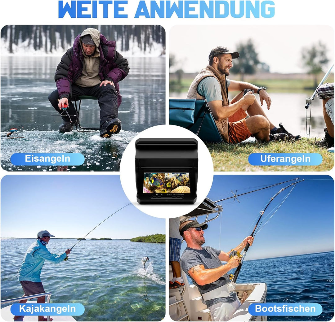 Tragbarer 5 Zoll IPS Fischfinder mit 17 IR LEDs und 20m Kabel - 1080P Angelkamera mit 220° Weitwinke