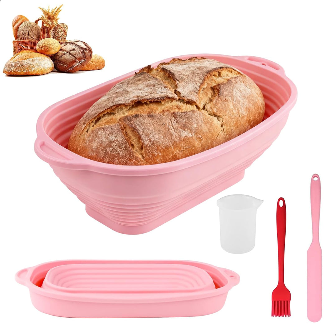 Gärkörbchen Set,Gärkorbaus Hochwertigem Silikon,2 Gärkörbchen Oval aus Silikon mit Silikonbürsten, S