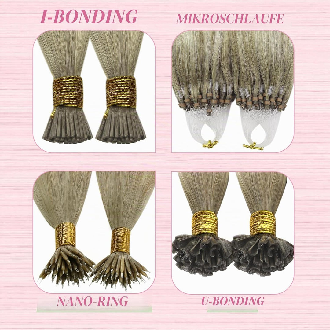 YoungSee Bonding Extensions Echthaar Ombre 40 cm Extensions Echthaar Bondings Aschblond Ombre Blond