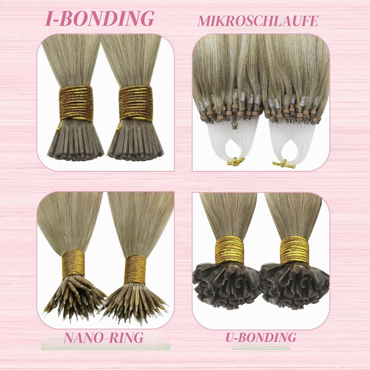 YoungSee Bonding Extensions Echthaar Ombre 40 cm Extensions Echthaar Bondings Aschblond Ombre Blond
