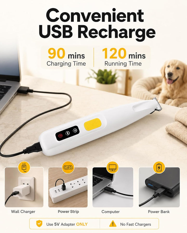 Pfotentrimmer für Hunde & Katzen mit LED-Licht – 18 mm breite Klinge, 35 dB leise, LED-Anzeige, wass