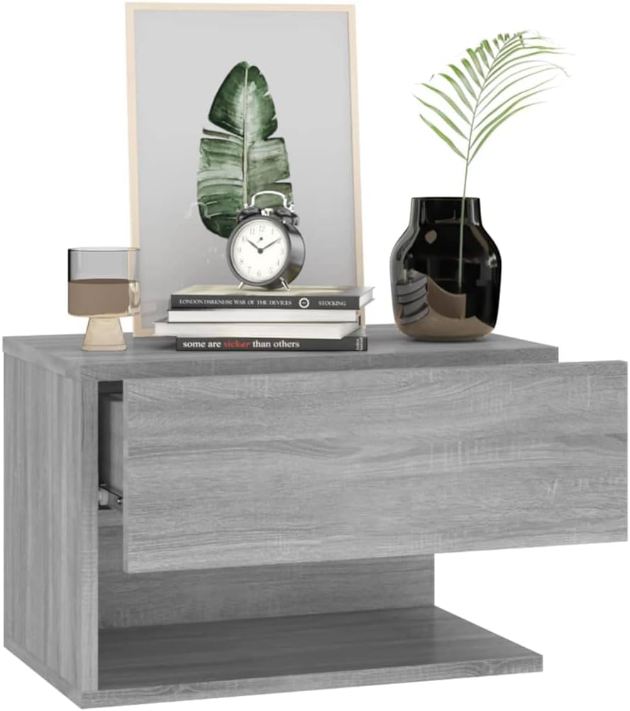 Wand-Nachttisch Grau Sonoma Holzwerkstoff 46x29,5x30 cm Nachtschrank Nachtkästchen Bedside Table Nig