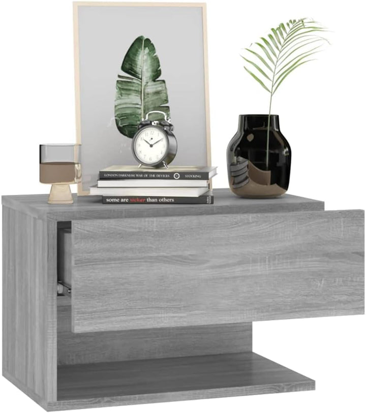 Wand-Nachttisch Grau Sonoma Holzwerkstoff 46x29,5x30 cm Nachtschrank Nachtkästchen Bedside Table Nig