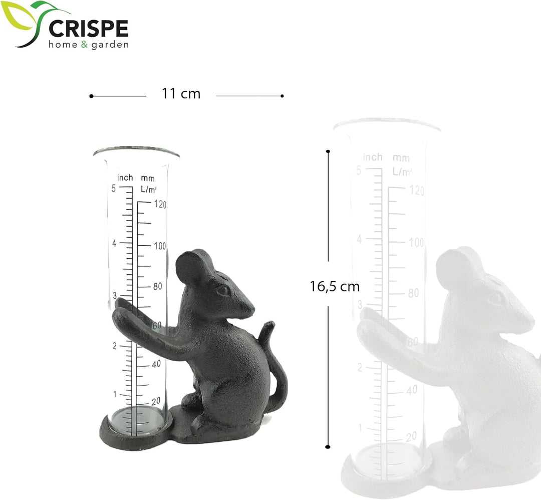 Crispe home & garden Regenmesser - Maus - dekorativ und robust - zum Hinstellen - Niederschlagsmenge