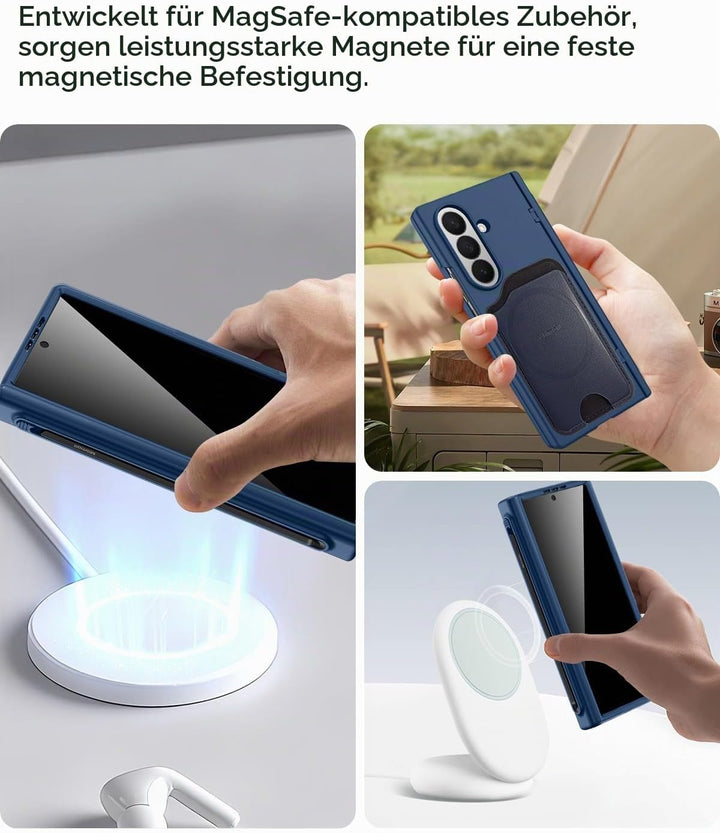Miimall Magnetisch Hülle Kompatibel mit Samsung Galaxy Z Fold 7 Hülle mit S-Pen &amp; Stifthalter, [Anti