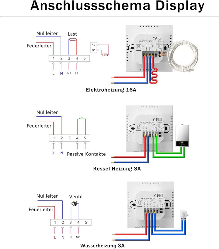 Smart Thermostat für Wasser Fussbodenheizung,WiFi Programmierbar Wandthermostate LCD Digital Touchsc