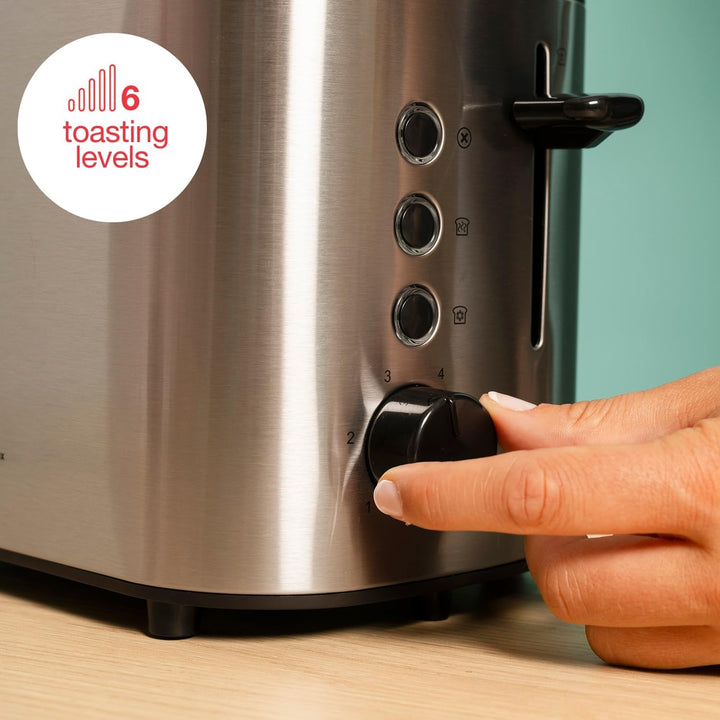 Solac – Toaster Buon Giorno Mini Inox, 870W, 13x11,5x3,4cm Toastfläche, 6 Bräunungsstufen, 3 Funktio