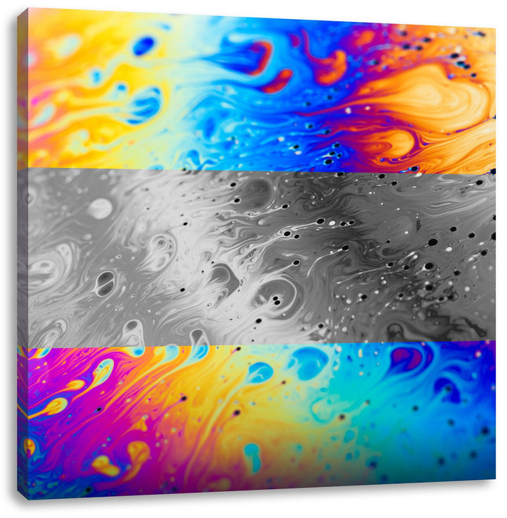 Pixxprint Bunte Ölspritzer auf Glas schwarz/weiss als Leinwandbild Quadratisch/Grösse: 70x70 / Wandb