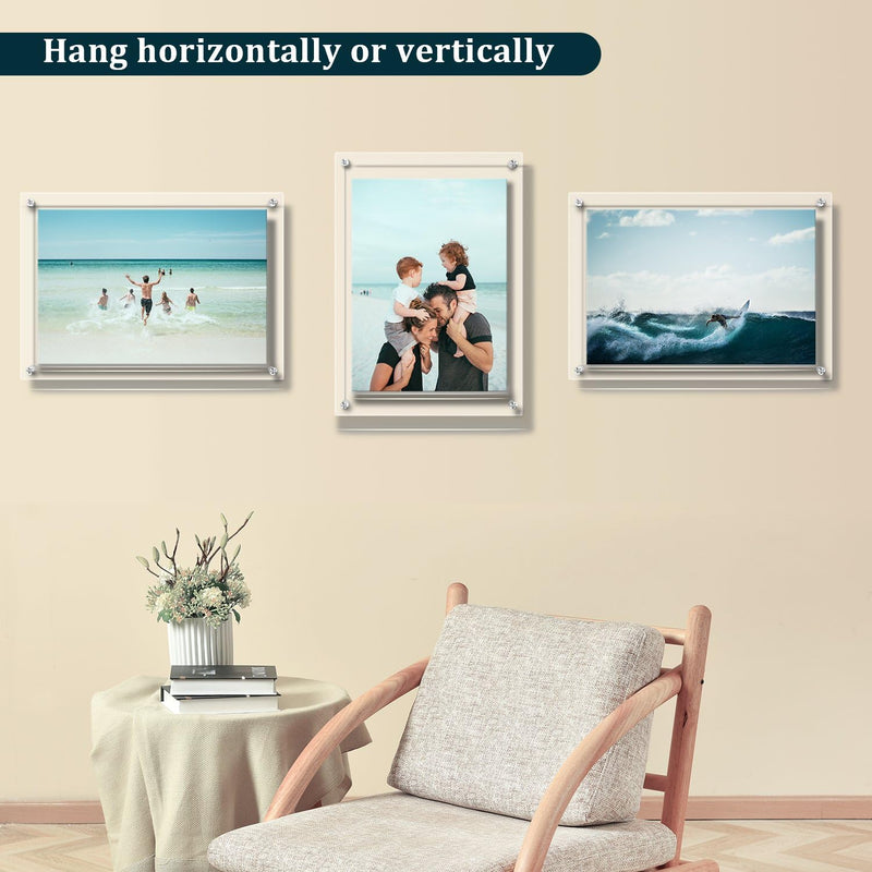 AMEITECH Acryl Wandhalter Bilderrahmen, Doppelte Panel Clear Hanging Photo Frame hält 43,6 x 31,5cm