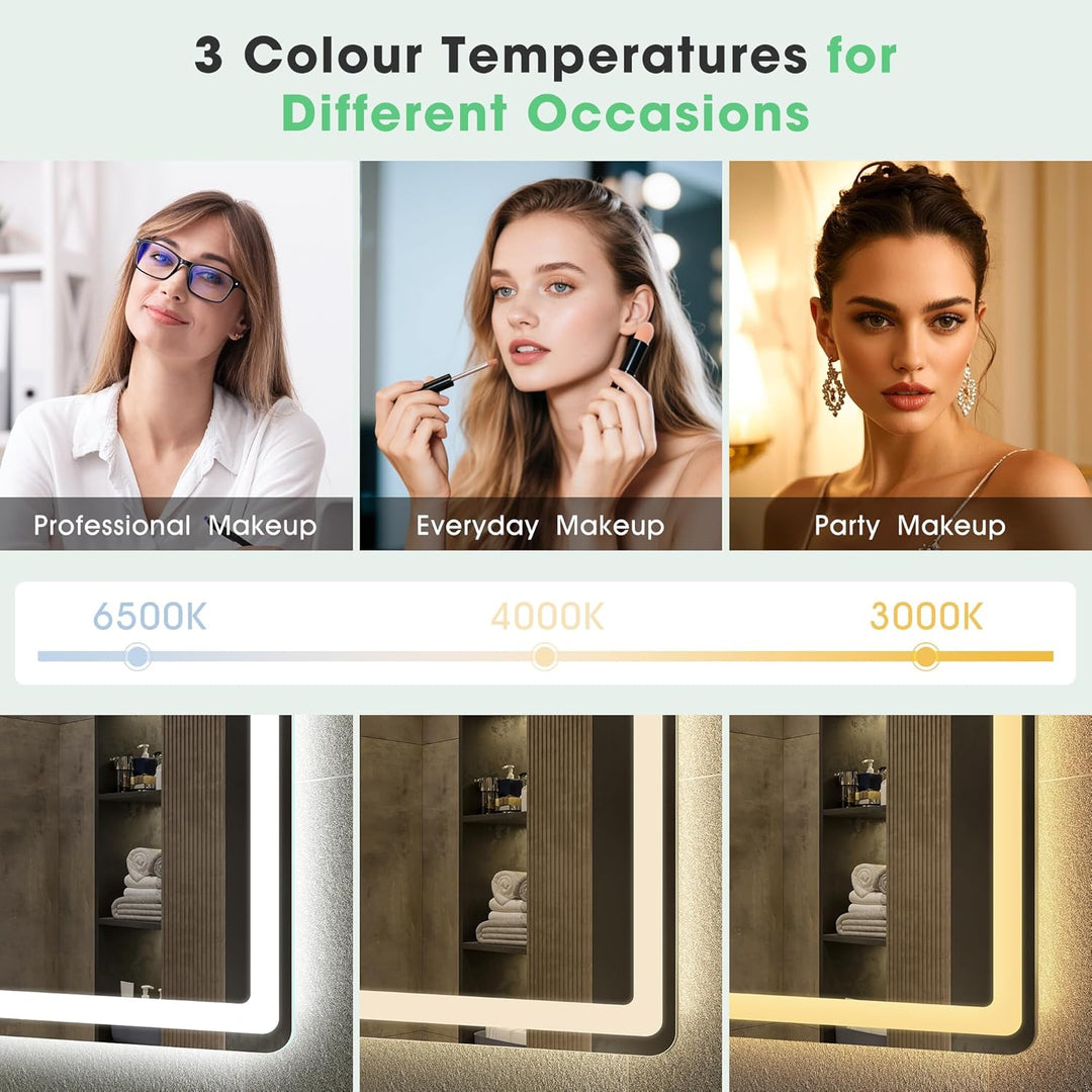 S'bagno Badspiegel mit Beleuchtung 1000x700mm,LED Badezimmerspiegel mit Speicher, Entfoggen, 3000K/4