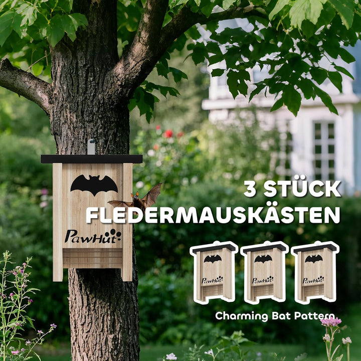 PawHut Fledermauskasten 3er-Set, Fledermaushaus, Nistkasten für Fledermäuse, Fledermausbox zum Aufhä
