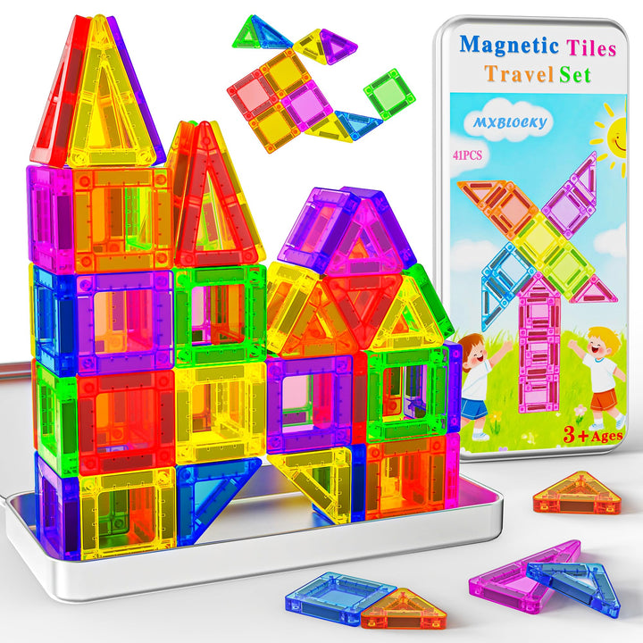 Magnetische Bausteine 41PCS Mini Magnetbausteine Reiseset Magnetspielzeug Mit Reisebox Montessori Re