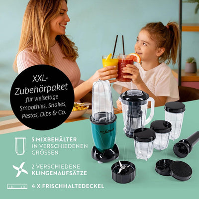 GOURMETmaxx Mr. Magic Smoothie Maker 18-teilig | Standmixer mit 8 Funktionen, inkl. To-Go Funktion m