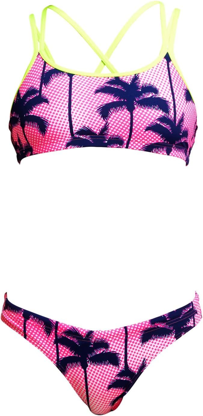 Funkita Schwimmbikini Girls Criss Cross Pop Palms - Mädchen Bikini für das Schwimmtraining 140 Mehrf