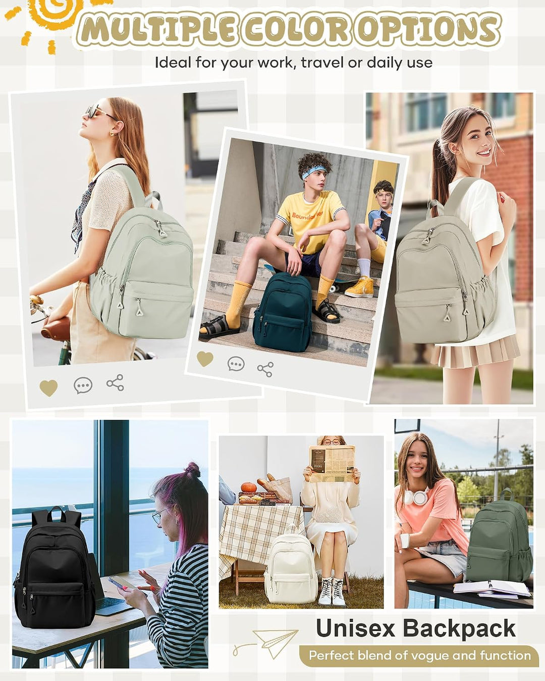 Schulrucksack Teenager Mädchen Jungen Schultasche Rucksack Schule Beige | School Bag Backpack Laptop