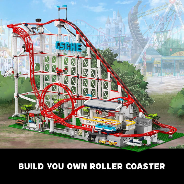 Mould King 11014 Technik Gross Vergnügungspark Loop Coaster Bausatz, MOC Themenpark Achterbahn Model