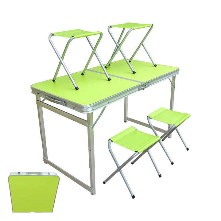 Generisch Faltbarer Campingtisch mit 4 Hockern – Klapptisch höhenverstellbar 54–71 cm – Aluminium Pi