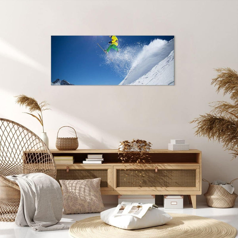 Wandbilder Dekoration Wohnzimmer Ski Winter Schnee Berg Panorama Bilder auf Leinwand 120x50cm Leinwa