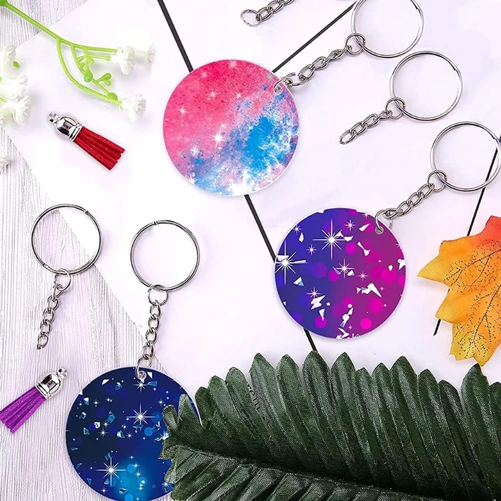 200 Stück Acryl-Schlüsselanhänger-Rohlinge, Quasten-Set, inklusive Schlüsselringen mit Kette und Bie