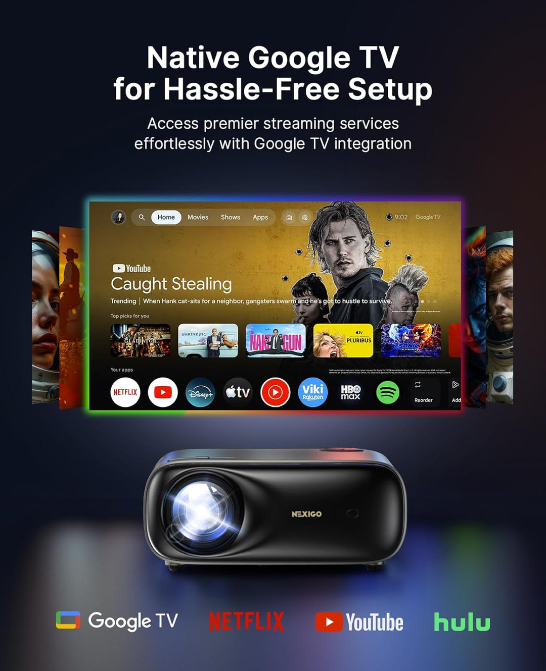 NexiGo PJ40 Pro Google TV Projektor, Native 1080p, 4K Unterstützung, KI-Bildverbesserung, 800 ANSI L