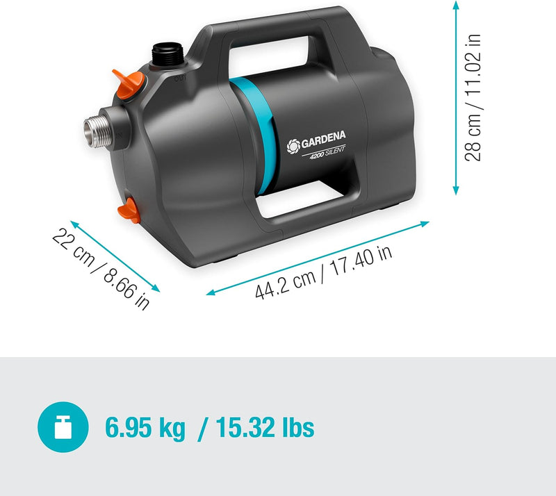 Gardena Gartenpumpe 4200 Silent Set: Sehr leise, Innovative Bewässerungspumpe mit 3,5 m Sauggarnitur