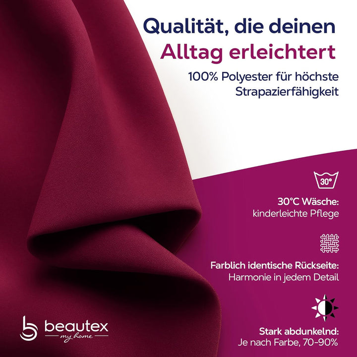 BEAUTEX Verdunkelungsgardine mit Kräuselband U-Band, Blackout Vorhang Blickdicht abdunkelnd, Grösse