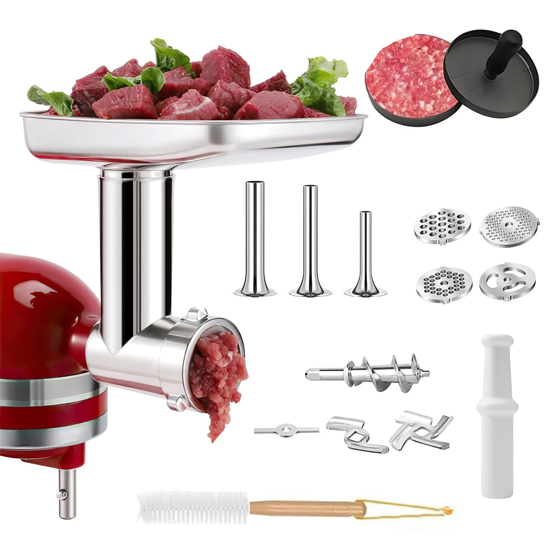 Fleischwolf Aufsatz für KitchenAid Standmixer, Edelstahl Fleischwolf Aufsatz Enthält Wurstfüller, Re
