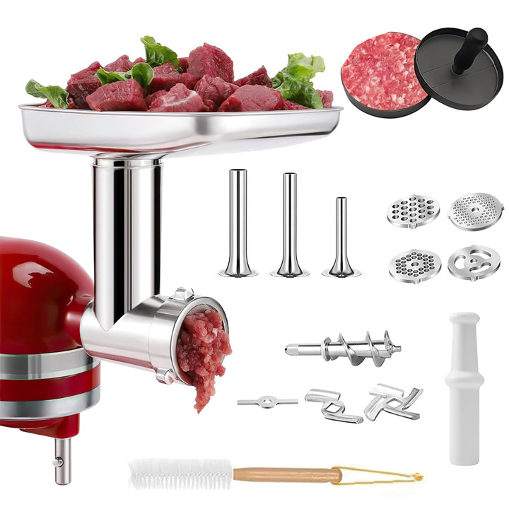 Fleischwolf Aufsatz für KitchenAid Standmixer, Edelstahl Fleischwolf Aufsatz Enthält Wurstfüller, Re