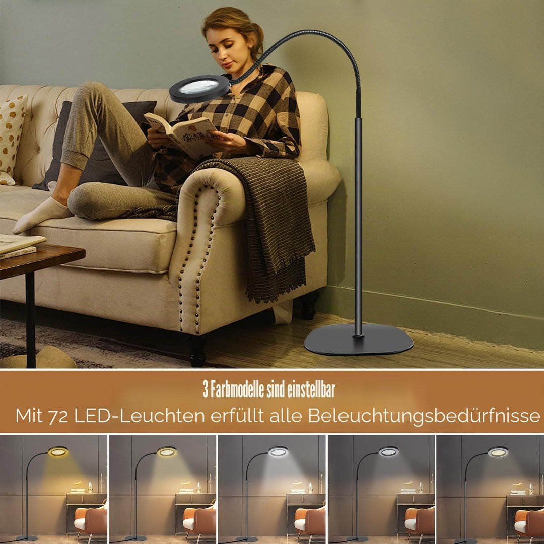 Lupe mit Licht und Ständer 5X 10x, Dimmbare Lupe mit Licht mit 36 LED, Verstellbare Lupenleuchte mit