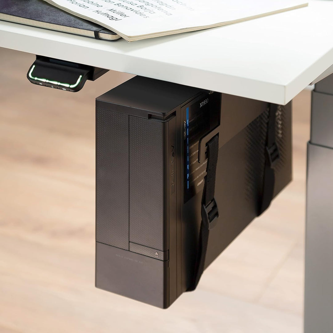 boho office® Computer-Halter, PC Halterung mit Gurtsystem zur Montage unterhalb der Tischplatte, fle