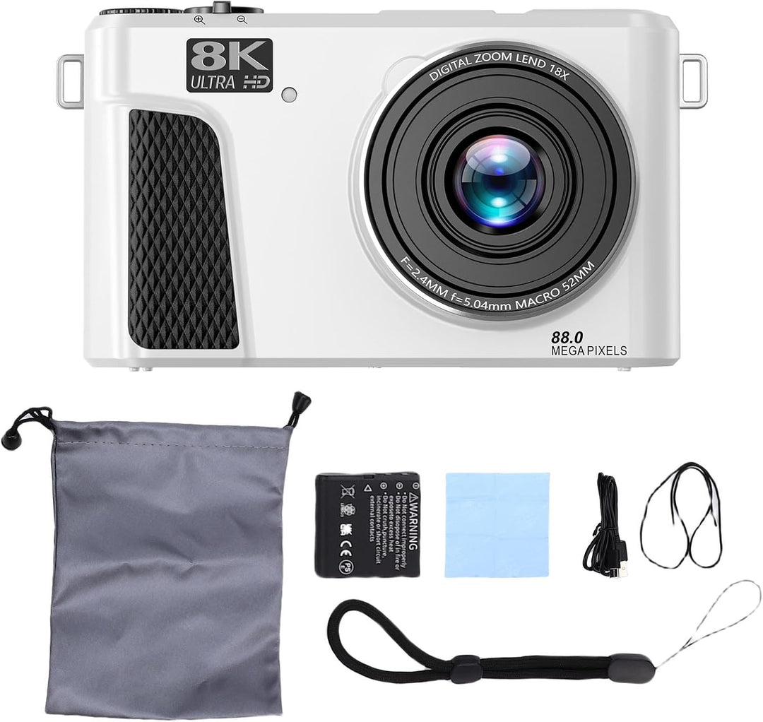 8K Digitalkamera für Fotografie, WiFi 88MP Vlogging -Kameras mit 3 "180 ° Flip -Bildschirm, Autofoku