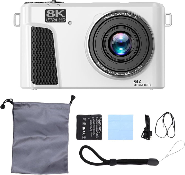 8K Digitalkamera für Fotografie, WiFi 88MP Vlogging -Kameras mit 3 "180 ° Flip -Bildschirm, Autofoku