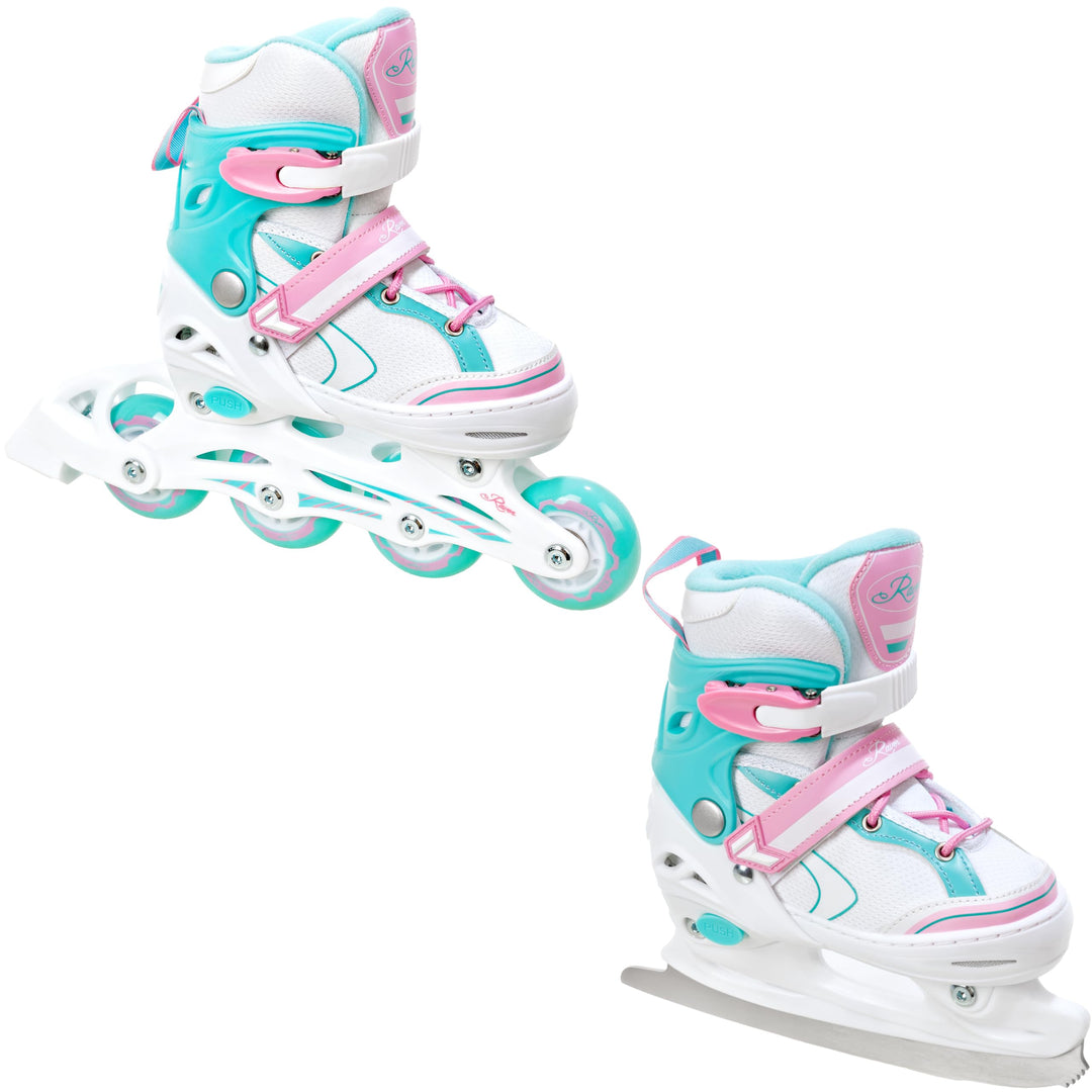 RAVEN 2in1 Kinder Schlittschuhe/Inline Skates Lia/Loret verstellbar mit LED Leuchtrad 30-33 (18-20,5
