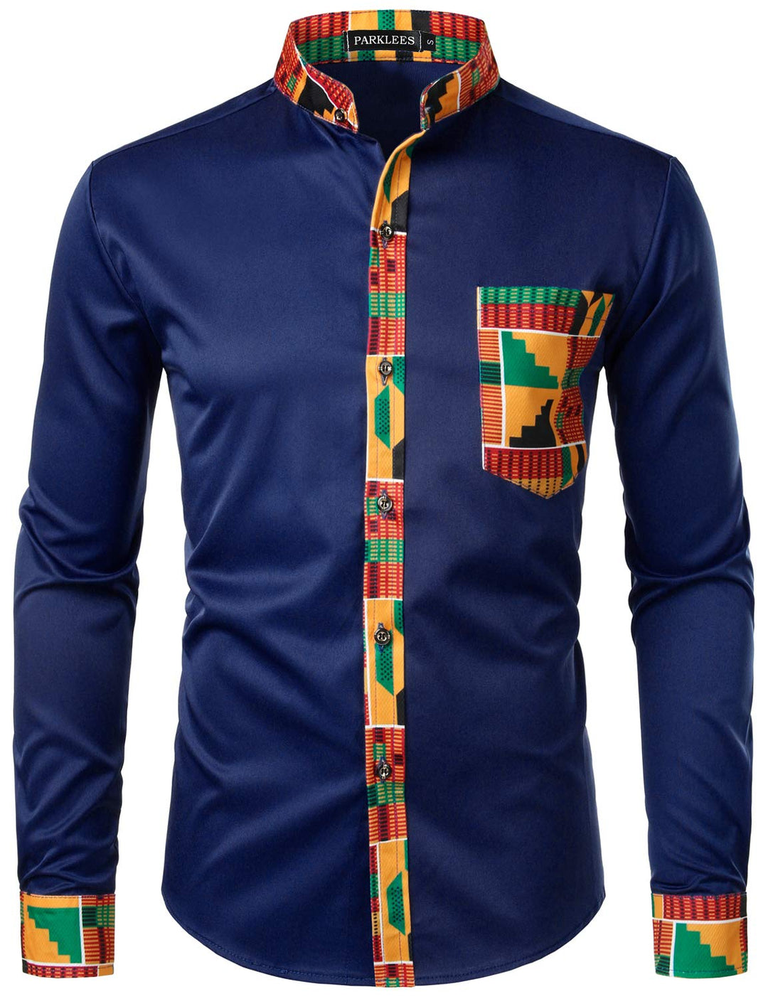 PARKLEES Herren African Tribal Grafik Patchwork Design Slim Fit Langarm Freizeithemd Party Shirt für