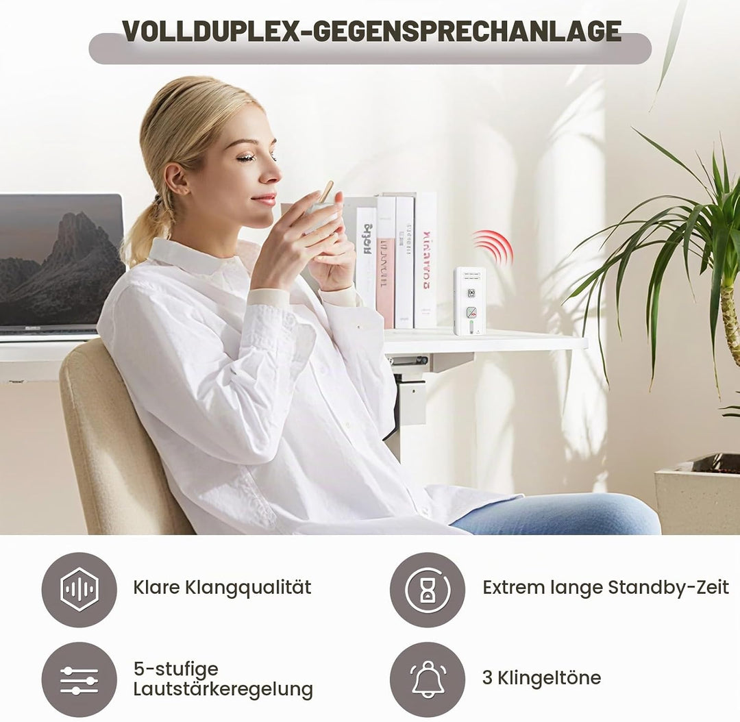 Gegensprechanlage Funk Kabellos, 2-Wege-Gegensprechanlage, Kabelloses Intercom-System für Zuhause, 5
