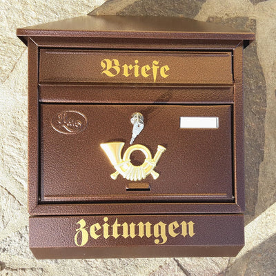 Pachurka & Dąże Grosser Briefkasten/Postkasten XXL Kupfer/Bronce mit Zeitungsrolle Zeitungsfach Schr