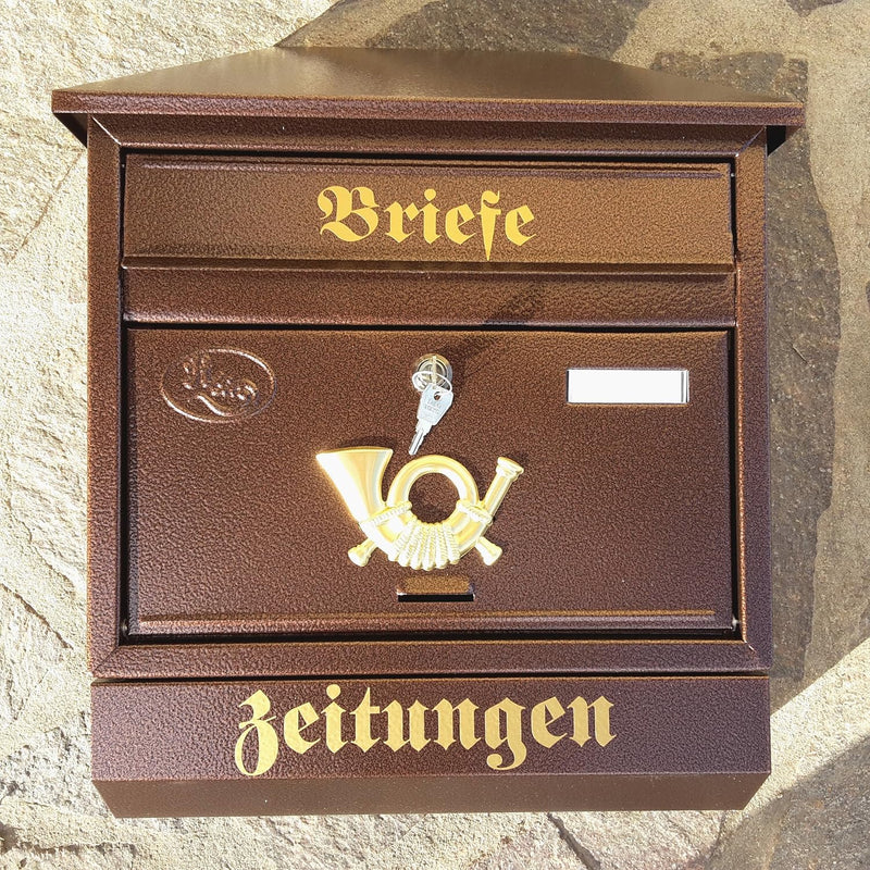 Pachurka & Dąże Grosser Briefkasten/Postkasten XXL Kupfer/Bronce mit Zeitungsrolle Zeitungsfach Schr