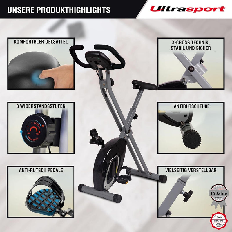 Ultrasport F-Bike/F-Rider Basics, Fahrradtrainer, Heimtrainer,klappbarer Hometrainer, LCD Display,op