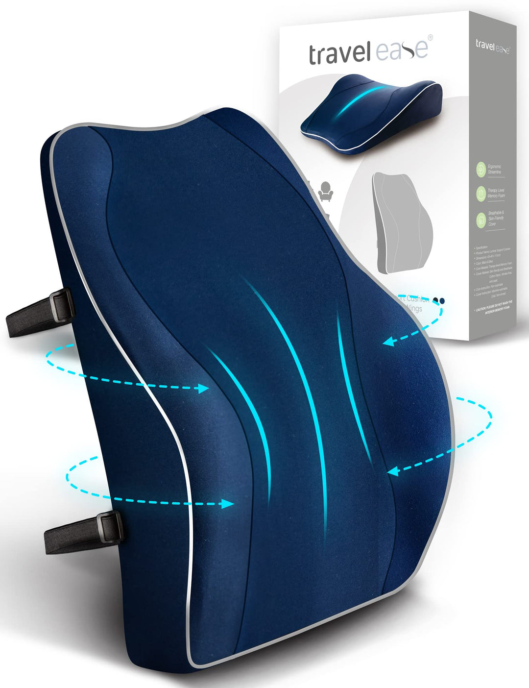 Travel Ease Ergonomisches RückenKissen aus Memory Foam, Lendenkissen für Bürostuhl, Autositz, Rollst