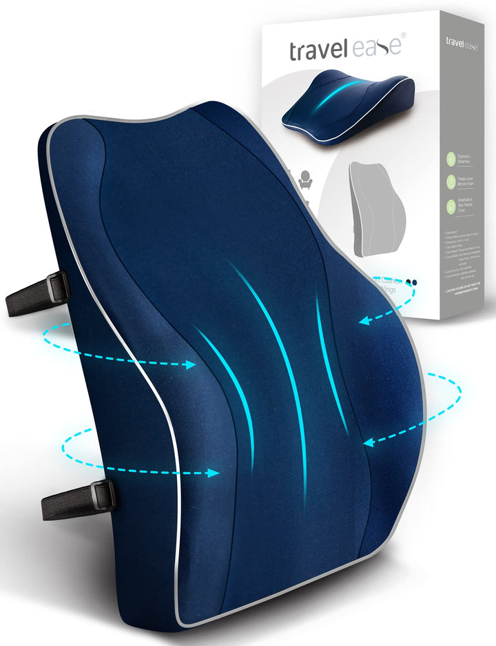 Travel Ease Ergonomisches RückenKissen aus Memory Foam, Lendenkissen für Bürostuhl, Autositz, Rollst