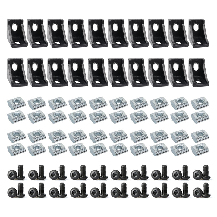 Aluminiumprofilverbinder-Set, 20 Stück, schwarz, 20 Stück, Eckwinkel, 40 Stück T-Muttern und Sechska
