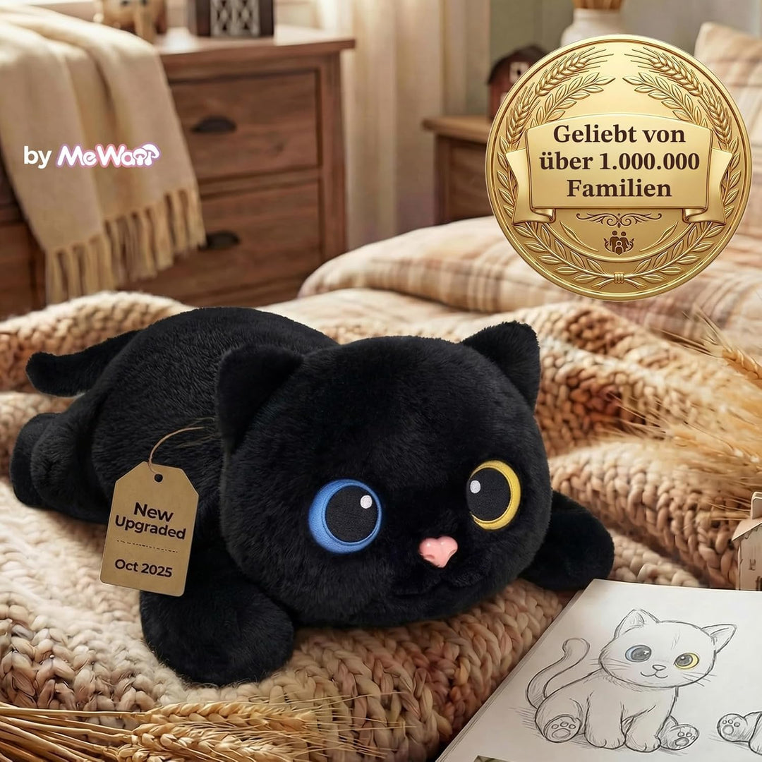 Mewaii Gewichteter Schwarze Katze Kuscheltier mit Mikrowellen-Wärmekissen – 2,3 kg Gewichtskuschelti
