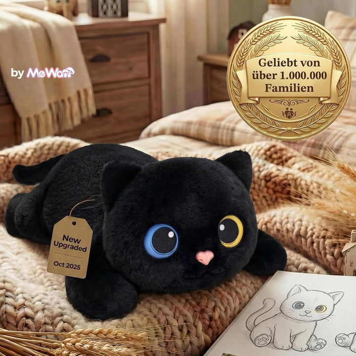 Mewaii Gewichteter Schwarze Katze Kuscheltier mit Mikrowellen-Wärmekissen – 2,3 kg Gewichtskuschelti