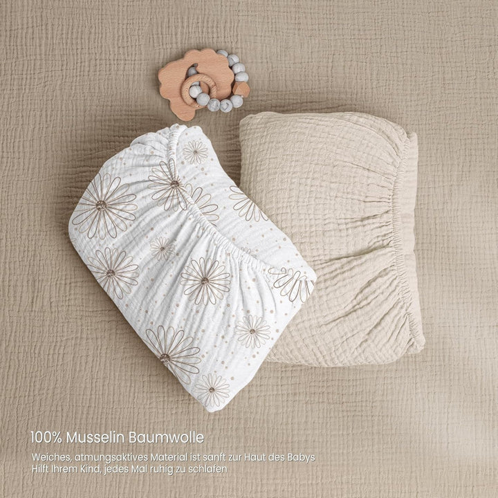 lulumoon Musselin Spannbettlaken Baby Kinderbett: 100% Baumwolle Bettlaken Babybett - 70x140cm / 60x