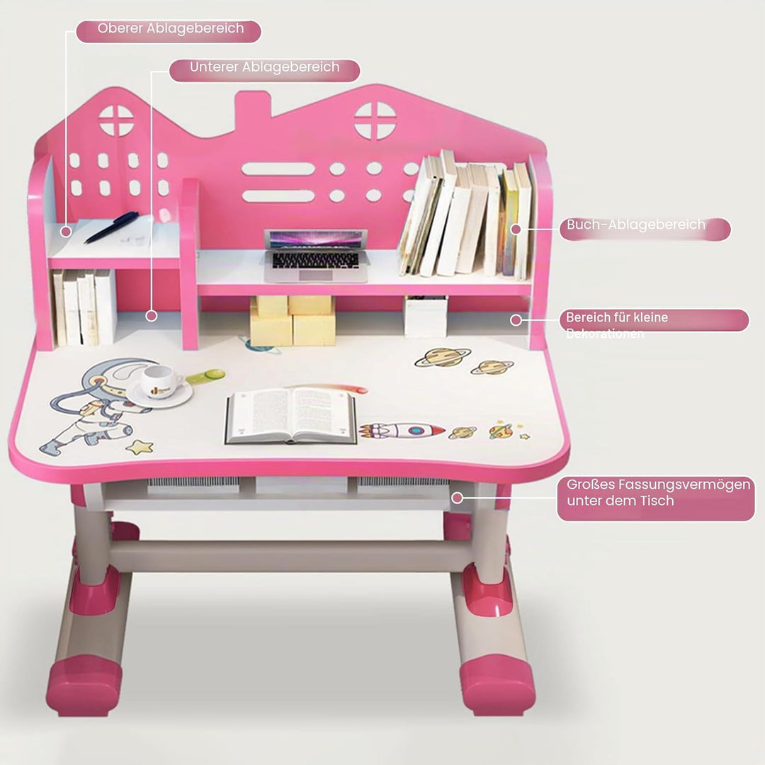 Kinder-Schreibtisch- und Stuhl-Set, Kinderschreibtische, Mädchen-Schreibtisch für Kinderzimmer, höhe