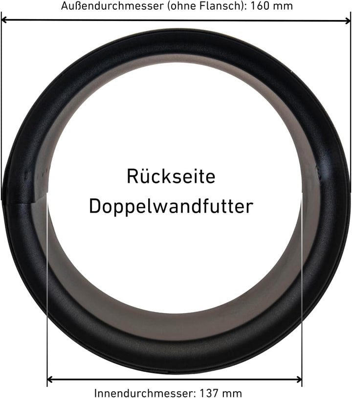 Raik Rauchrohr Doppelwandfutter Ofenrohr 150 mm Schwarz aus Stahl temperaturbeständig bis 600 °C für
