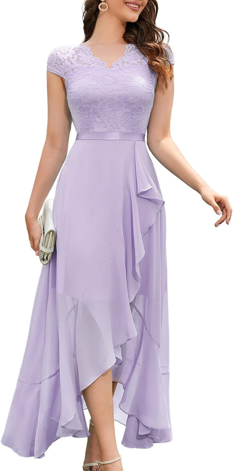 Bbonlinedress Abendkleider elegant für Hochzeit Spitzenkleid Chiffon Hi-Lo Kleid Brautjunferkleid Br
