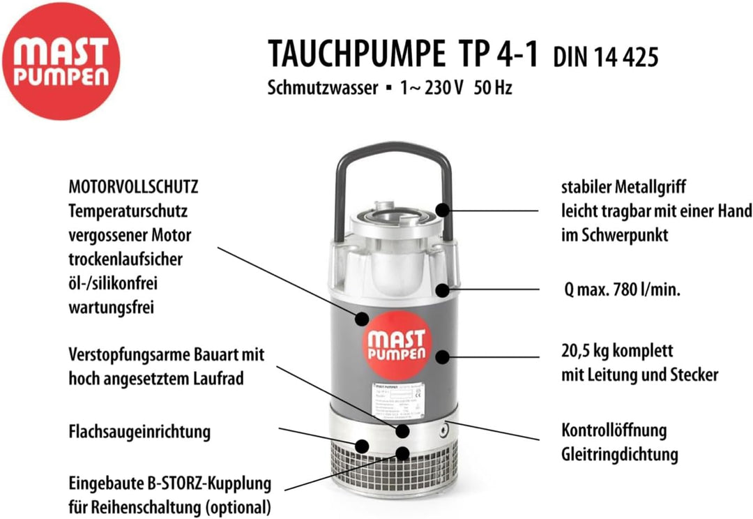 Mast Tauchmotorpumpe TP 4-1 nach DIN 14 425 Feuerwehr Hochwasser Storz B